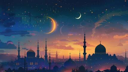 Moonlit Cityscape Digital Illustration