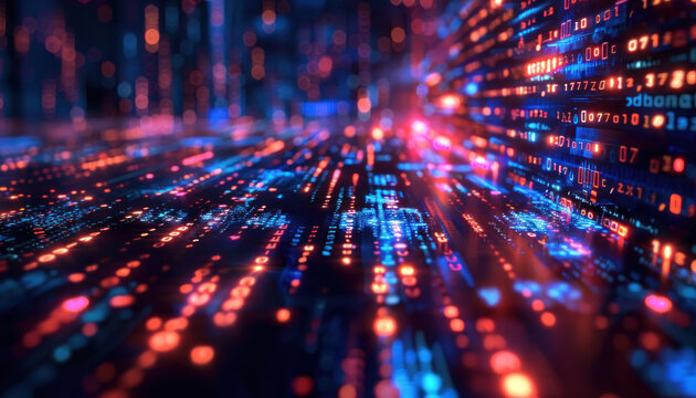 A dynamic representation of data streaming through a digital landscape, symbolizing communication and connectivity