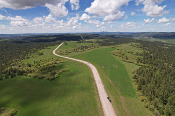 ariel view of US highway 14, wyoming, USA