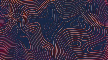 contour topographic wave lines background, abstract red pattern texture on dark background
