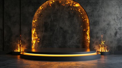 black podium display product with fire effect