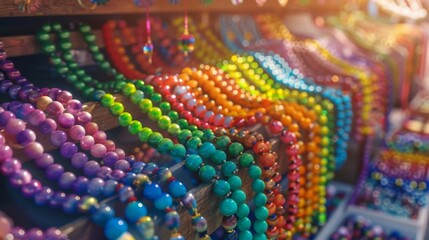 Vibrant Array of Colorful Beads Capturing the Essence of Handicraft Markets