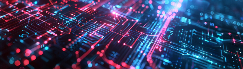 Fototapeta premium An abstract digital illustration incorporating futuristic technology elements such as holographic projections and glowing circuits