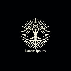 a yoga logo with a tree and a person doing yoga
