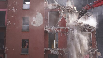 Italy, Milan 03-13-2024 gru carne demolition of public buildings and urban redevelopment project of...