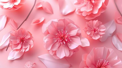 Pink Flowers on a Minimalistic Background