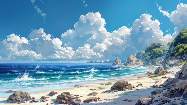 Enchanting Sea Shore Illustration Wallpaper
