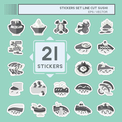 Sticker line cut Set Sushi. related to Japanese food symbol. simple design editable. simple illustration