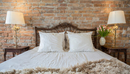 pillows on the bed in loft style bedroom