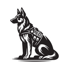 Working German Shepherd Vector - Police or Service Dog Scenario in Black and White