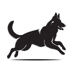 Running German Shepherd Silhouette Vector - Energetic Motion in Solid Black