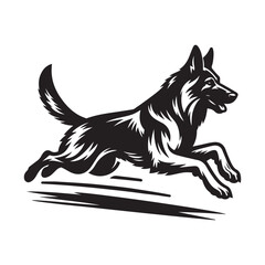 Agile German Shepherd Running Vector - Strength and Speed Illustration in Black and White