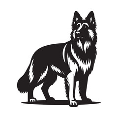 Alert German Shepherd Dog Vector - Standing in Watchful Pose in Black and White