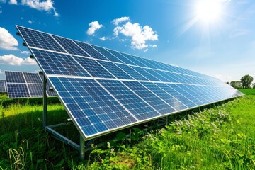 Solar panel generation with green agriculture farm, Environment technology, Clean energy.