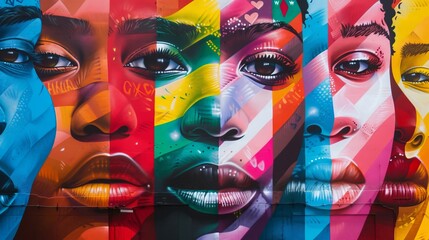 Vibrant Mural Celebrates Diversity Through Colorful Portraiture