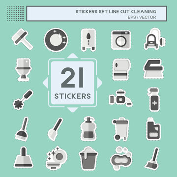 Sticker line cut Set Cleaning. related to Household Appliance symbol. simple design editable. simple illustration