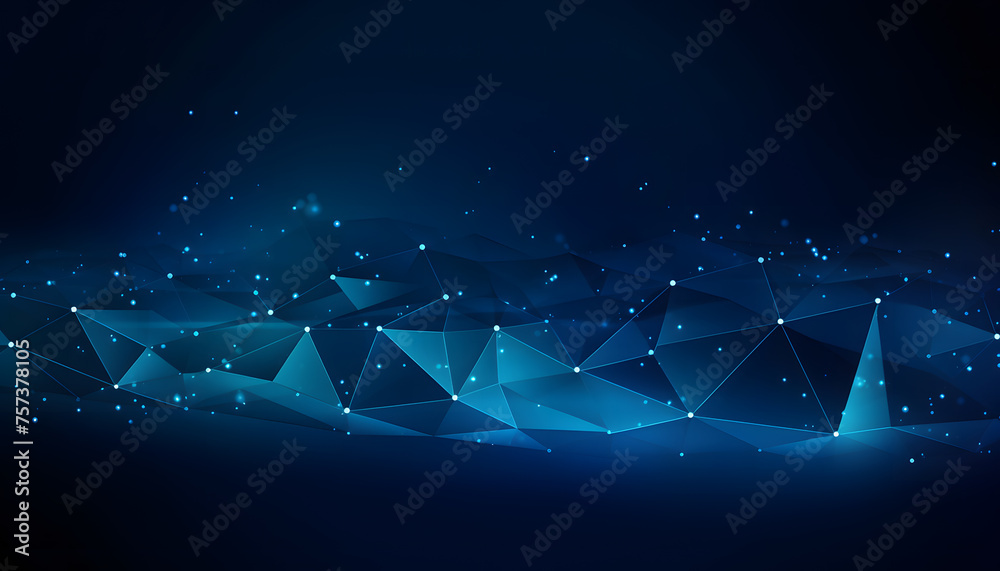 Poster Abstract technology background with glowing lines and dots in blue color