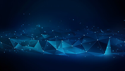 Abstract technology background with glowing lines and dots in blue color - obrazy, fototapety, plakaty