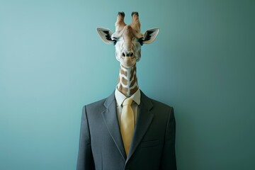 Business suit giraffe travel. Africa work. Generate Ai
