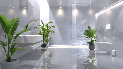 This image shows a luxurious, modern bathroom with a water feature, creating a relaxing and upscale atmosphere