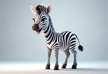 A Adorable 3d rendered cute happy smiling and joyful baby Zebra in water cartoon character on white backdrop