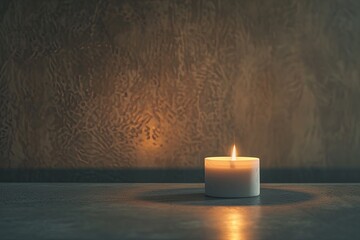 A single lit candle in a minimalist holder - obrazy, fototapety, plakaty