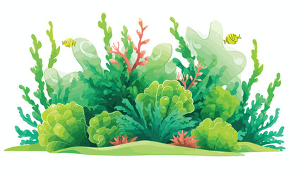 With gift green coral reef isolated with cartoon