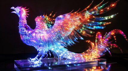Magical fairy-tale phoenix bird made of fused glass - obrazy, fototapety, plakaty