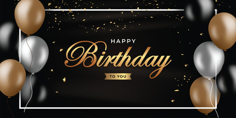 Happy birthday celebration banner background with realistic balloons party decoration