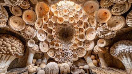 Abstract space with walls made of fossilized sea shells: psychedelic vision, drug intoxication, general anesthesia