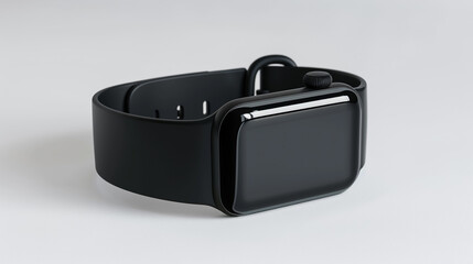 maquete de relógio inteligente de pulso com pulseira preta, fundo branco - obrazy, fototapety, plakaty