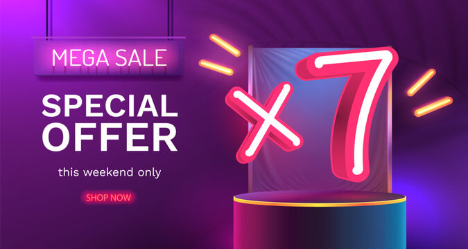 7x winner banner, promotion flyer, prize label. Vector illustration