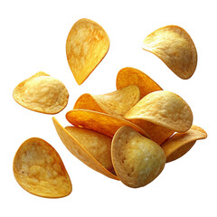 Falling potato chips on white background
