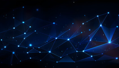 Abstract technology background with glowing lines and dots in blue color
