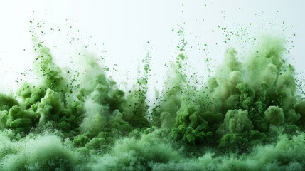 The explosion of green powder on a white background is isolated - obrazy, fototapety, plakaty