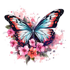 A colorful butterfly fluttering among blooming flower