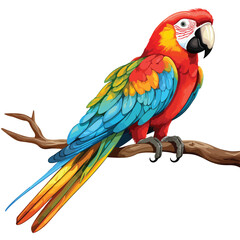 A colorful parrot perched on a branch preening 