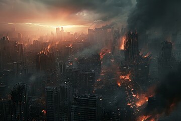 Apocalyptic city. Ruin war disaster. Generate Ai
