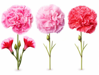 carnation collection set isolated on transparent background, transparency image, removed background