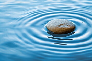Tranquil Rippling Waters: Serene lake with gentle ripples originating from a small pebble, symbolizing the diffusion of tranquility concept