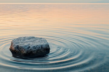 Tranquil Waters Reflecting Serenity, with Gentle Ripples Flowing from a Pebble, Symbolizing the Spread of Peace Concept