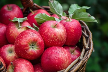 Red apple basket. Organic ripe. Generate Ai