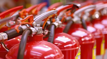 Fire safety. Several fire extinguishers. Rapid response: Fire extinguishers provide immediate access to firefighting capabilities, minimizing damage. - obrazy, fototapety, plakaty