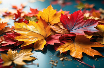 Fototapeta premium Autumn leaves decoration background fall seasonal theme concept 