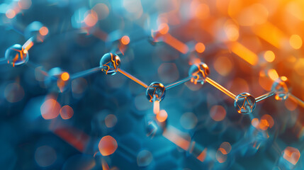 carbon molecules on a blue and orange gradient color, highlighting molecular structure for...