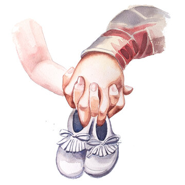 holding baby shoes watercolor painting clip art preview