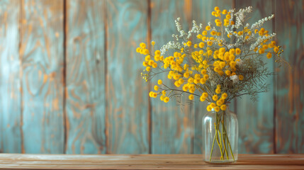 テーブルの上のミモザの花