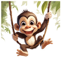 A mischievous monkey swinging through the trees. Clipart