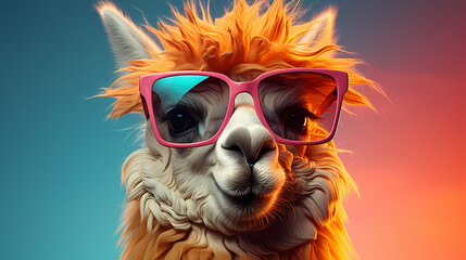 Fototapeta premium A stylish llama wearing sunglasses against a vibrant background