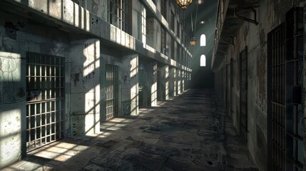 dark abandoned prison with closed cells in high resolution